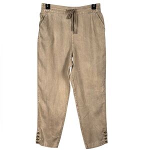 Nicole Miller Linen Pants Size Large Beachy Bohemian Lagom Minimalist Brown